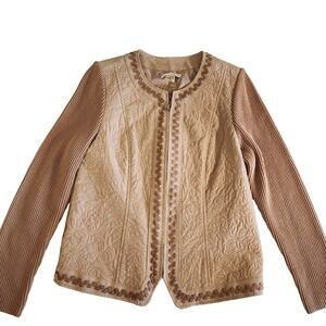 Peter Nygard Womens M Suede Leather Knit Sleeve Jacket Tan